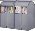 SLEEPING LAMB 35" Garment Bags for Hanging Clothes Storage, Sealed Completely Clothing Rack with Cover with Zipper Clear PVC Window Coat Cover for Closet, Sweaters, Suits protector, 2 Packs, Grey