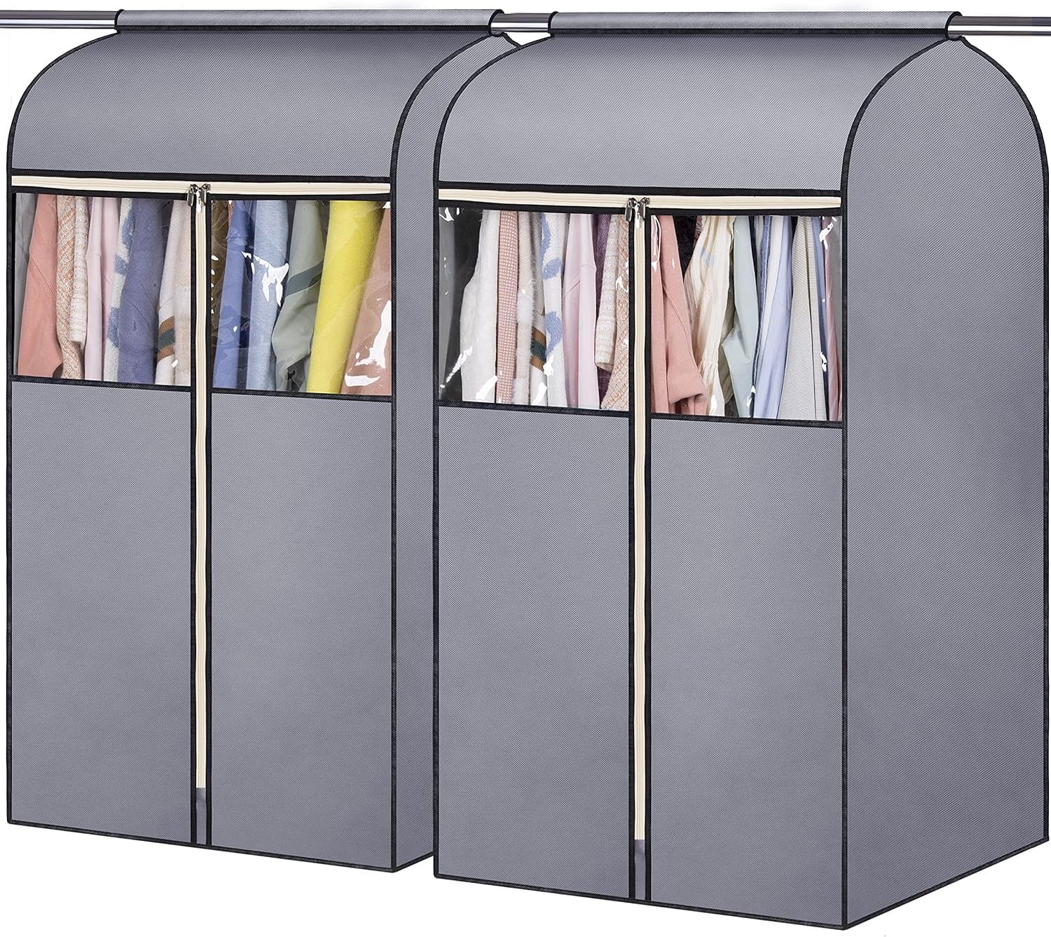 SLEEPING LAMB 35" Garment Bags for Hanging Clothes Storage, Sealed Completely Clothing Rack with Cover with Zipper Clear PVC Window Coat Cover for Closet, Sweaters, Suits protector, 2 Packs, Grey
