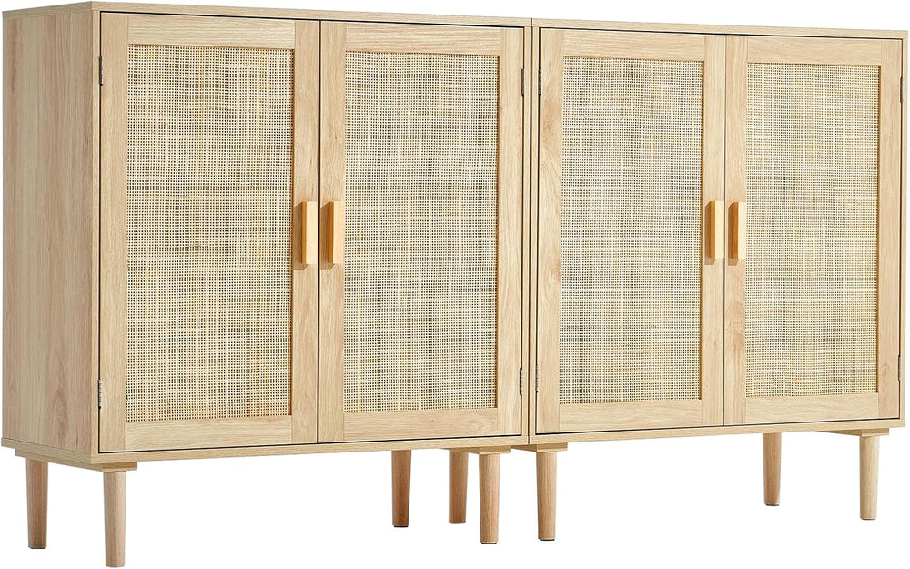 VEVOR Rattan Buffet Cabinet with Storage, 4 Magnetic Doors and Adjustable She...