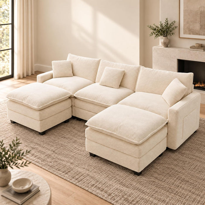 U Shaped Modular Sectional Sofa, 107" Cloud Couch with 2 Movable Ottomans