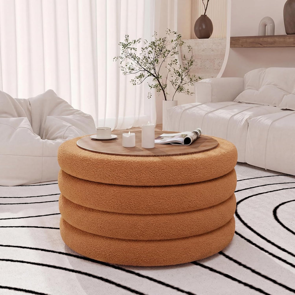 FiveWillowise 30 Inch Round Ottoman with Storage,Large Sherpa Coffee Table | ...