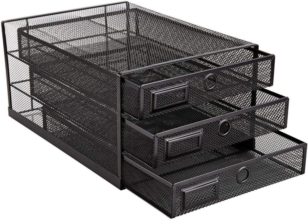 Annova Desk Organizer Wire Mesh 3 Tier Sliding Drawers Paper Sorter/Multifunctional/Premium Solid Construction for Letters, Documents, Mail, Files, Paper, Kids' Art Supplies (Black)