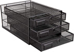 Annova Desk Organizer Wire Mesh 3 Tier Sliding Drawers Paper Sorter/Multifunctional/Premium Solid Construction for Letters, Documents, Mail, Files, Paper, Kids' Art Supplies (Black)