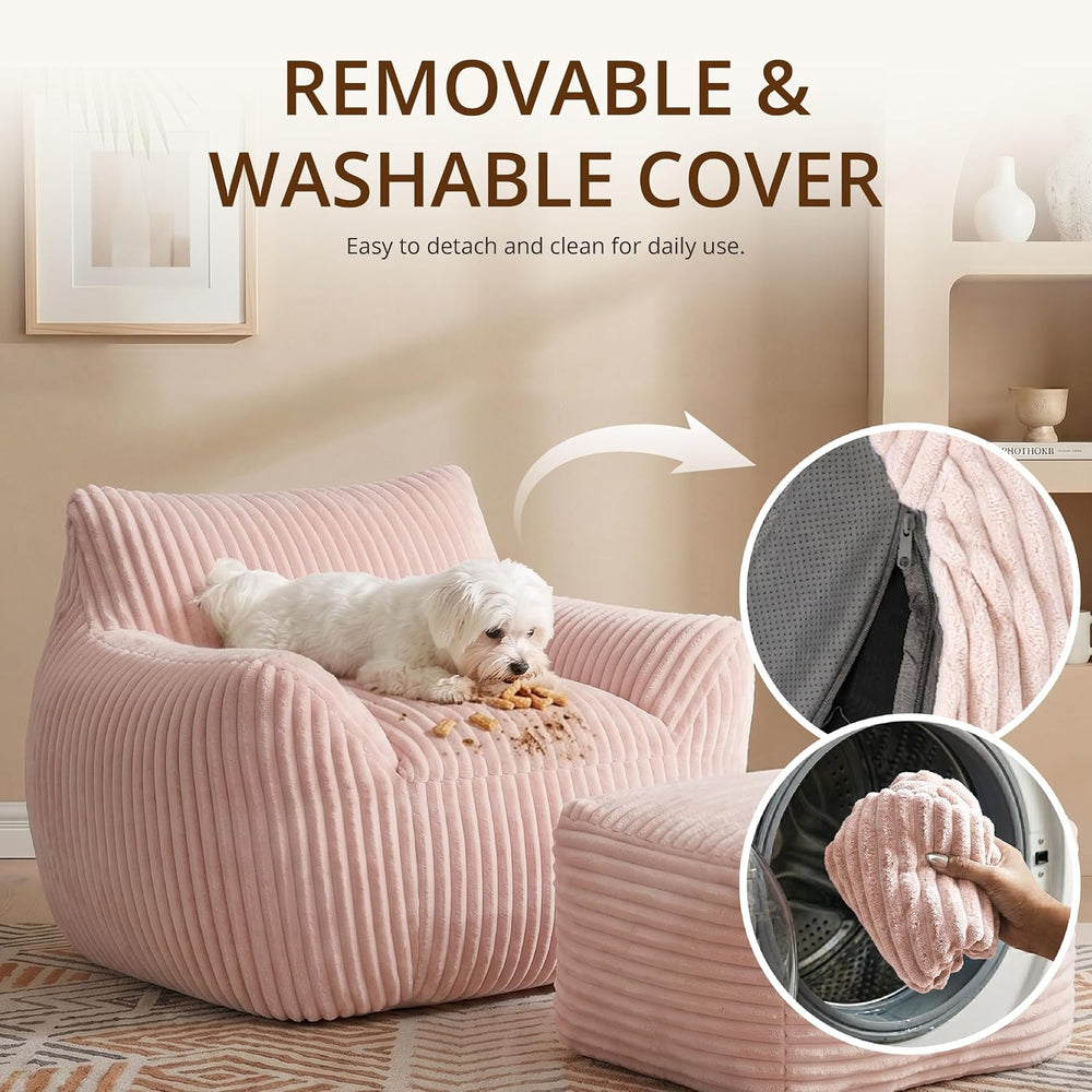 Giant Bean Bag Chair for Adults, Large Bean Bag with Ottoman | Cloud Comfy Be...