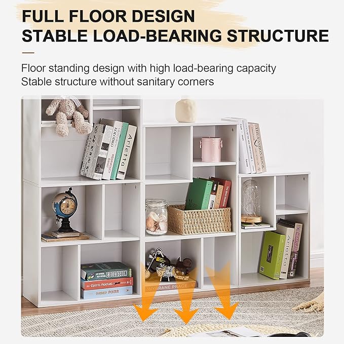 VECELO Small White Bookshelf, 5 Cube Shelf, Fits Tallest Hardcovers, Horizontal Available, Storage Organzier for Home Office, Pearl White