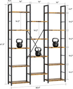 Shintenchi Triple Column 5 Tier Bookshelf, Industrial Large Bookcase Display Shelves, Large Etagere Bookshelf,Wide Book Shelf Book Case for Home & Office, Rustic Brown