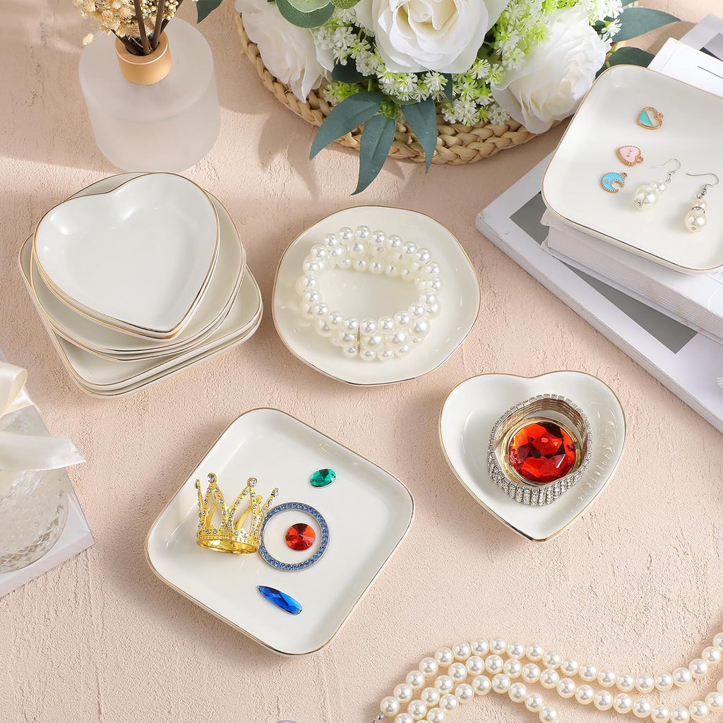 Shappy 12 Pcs Ceramic Jewelry Tray 4.5 in Ring Dish Bulk Decorative Trinket Dish for Bridal Shower Weddings Birthdays Gifts