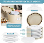 Hard Shell China Storage Containers 8-Piece Set Moving Boxes for Dinnerware, Glasses, Plates, Mugs and Saucers Sturdy Dish Organizer with Dividers for Seasonal Storage - Service for 12 - Beige