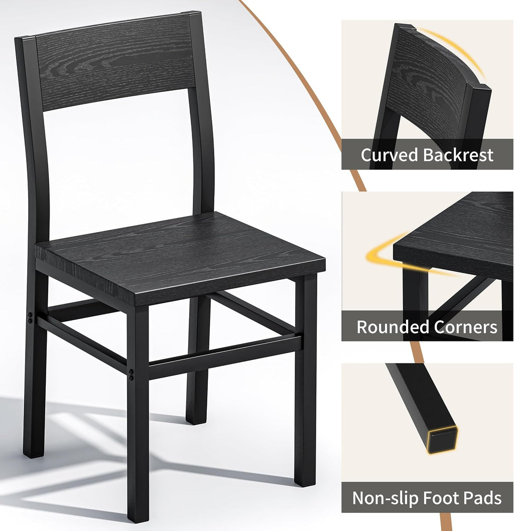 MECHYIN Dining Chairs Set of 4, Rustic Wood Dining Room Chairs with Thickened and Strengthened Metal Steel Frame & Slat Back, Modern Farmhouse Chair for Kitchen, Dining Room (4, Dark Black)