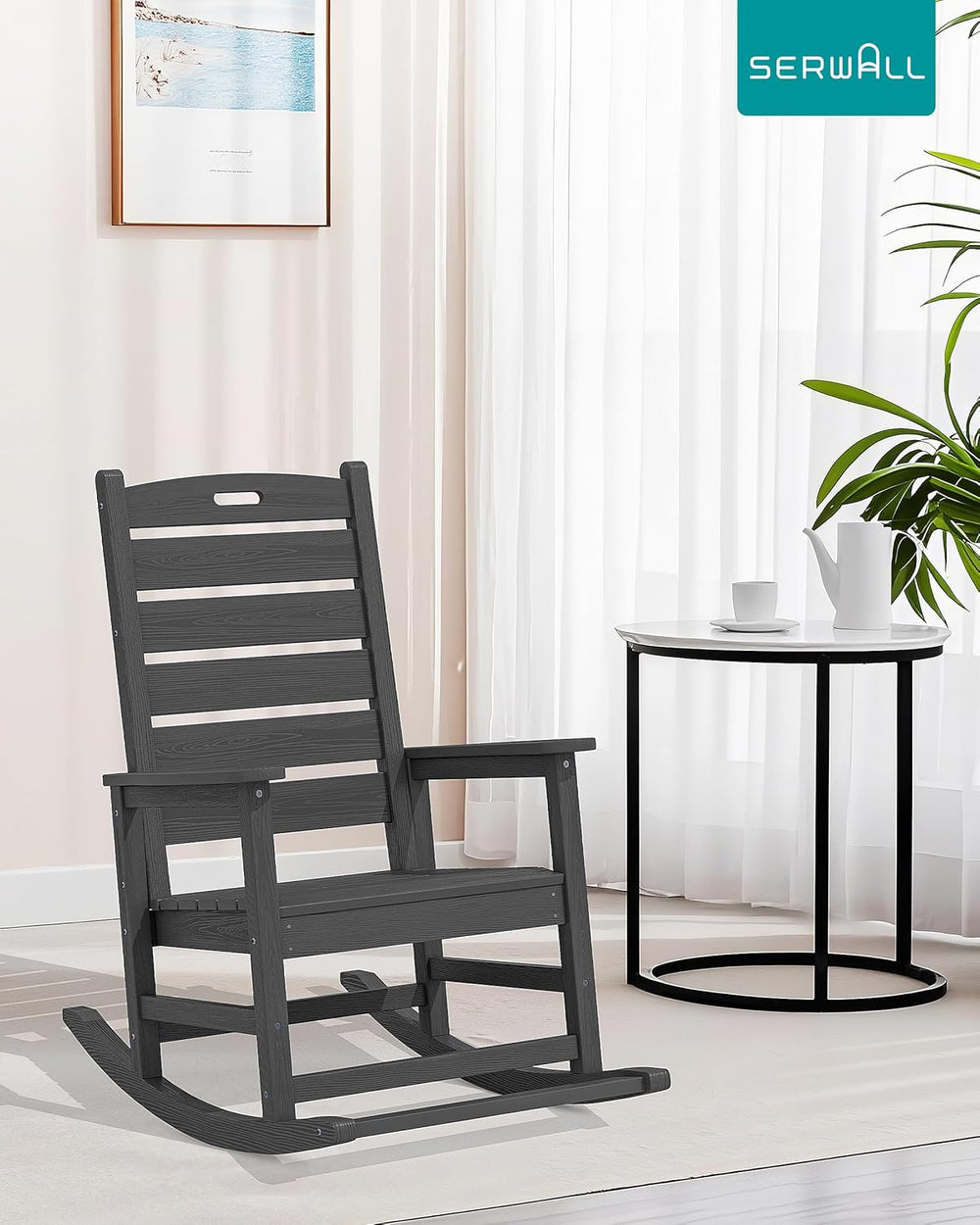 SERWALL Outdoor Rocking Chair Set of 2, Oversized Rocking Chair with Footboar...