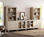 WAMPAT Entertainment Center with Bookshelves with Glass Doors & Drawer, Farmhouse Wall Unit TV Stand for TVs up to 75", Media Console Table for Living Room, Bedroom & Home Theater, Beige