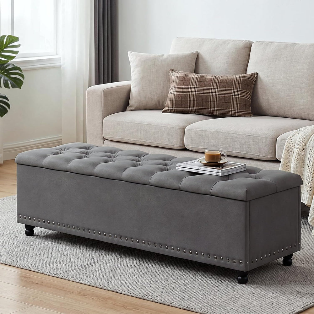 51" Storage Ottoman Bench with Wooden Legs and Soft-Close, Grey | Large ...