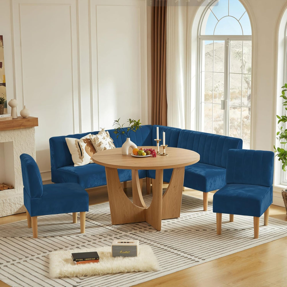 Round Dining Table Set with Loveseat & Chairs, 47 Inch Farmhouse 5-Piece ...