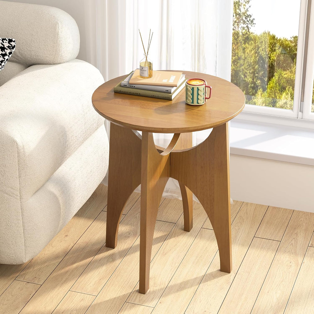 Round Side Table Living Room, Solid Wood End Table, Mid Century Modern Small ...