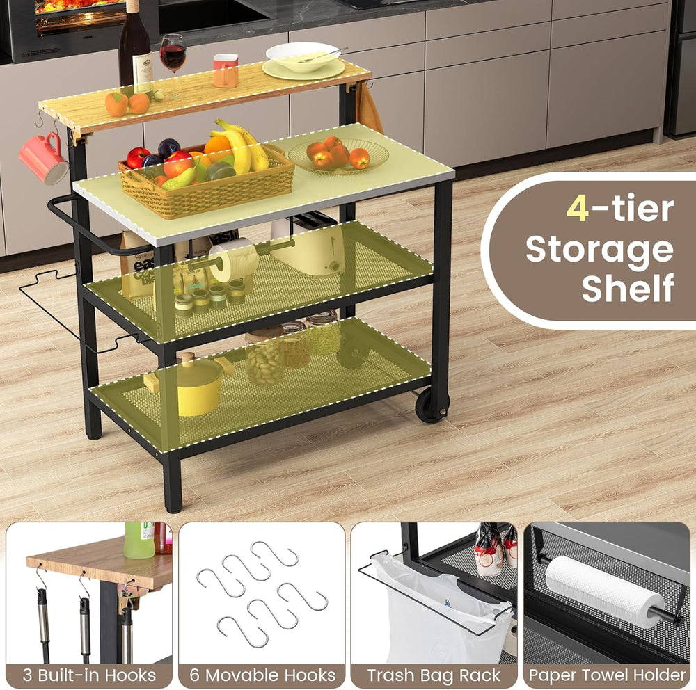GOFLAME Outdoor Patio Cart Table, Kitchen Shelf on Wheels with Flip Top, Tras...