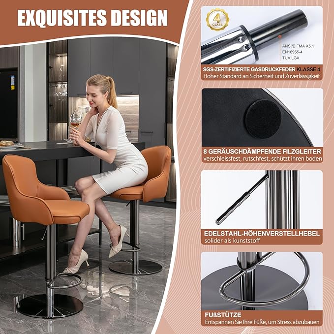 Black Titanium Stainless Steel Bar Stools,Grade Modern Leather Bar Chair with...