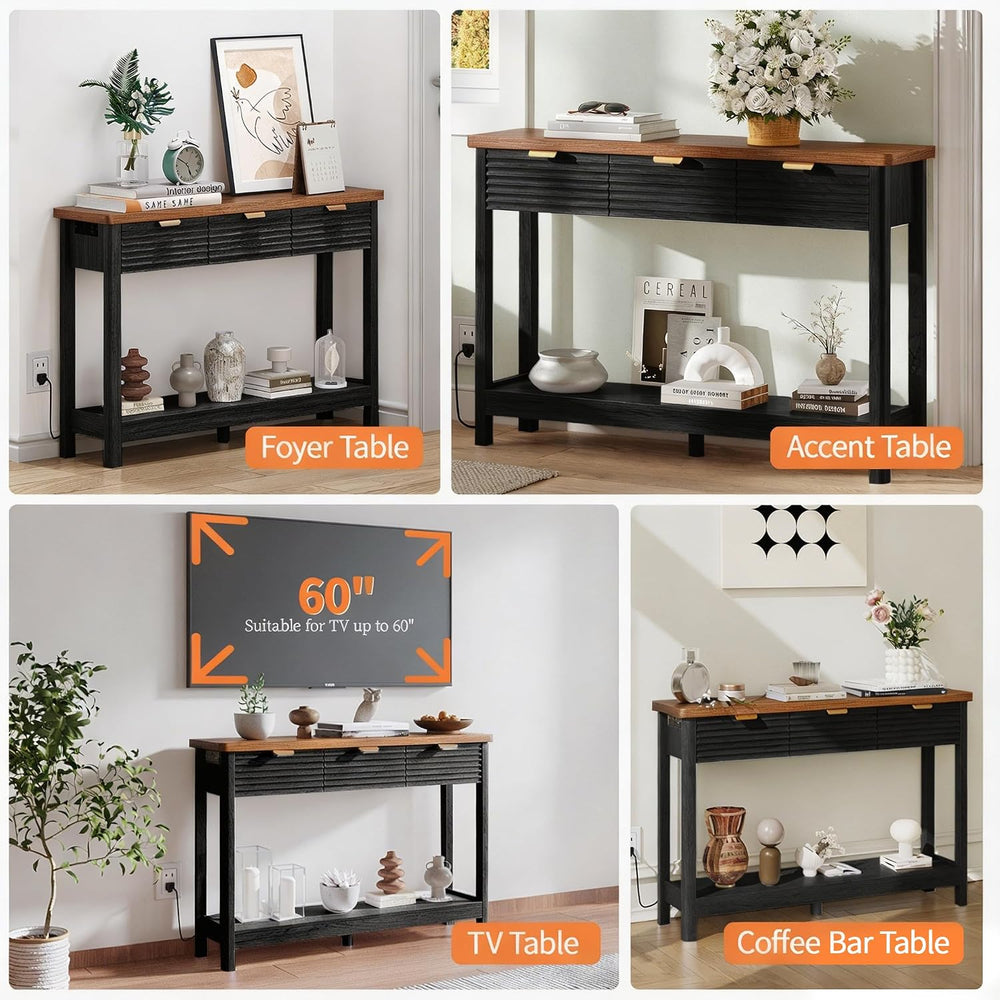 Fluted 47.2" Console Table with Outlets and USB C, Narrow Entryway Table...