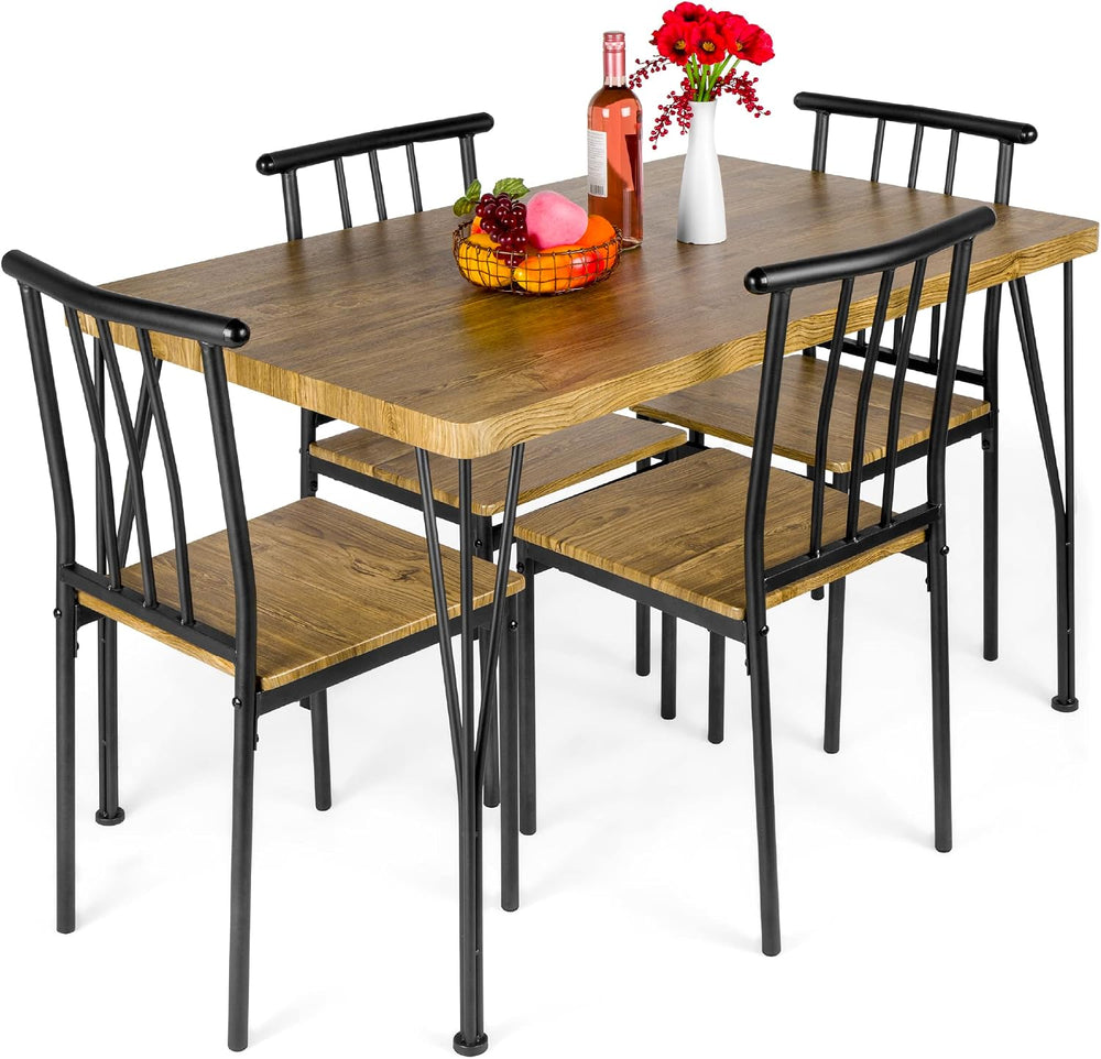 Best Choice Products 5-Piece Metal and Wood Indoor Modern Rectangular Dining ...