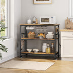 Yaheetech Kitchen Island Cart with Power Outlet, 3 Shelves, Rustic Brown | 40 Inches Rolling Kitchen Island With Storage, 3-Tier Coffee Cart with Footpads, Wine Rack Glass Holder Hooks for Dining Room