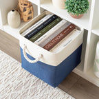 OrganiHaus 11x11 Cube Storage Bins 4 Pack, Foldable Cube Storage Organizer w/ Rope Handles, Collapsible Fabric Bins for Toys, Clothes & Closet Organization, Fabric Square Baskets - Navy Blue