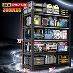 36" W Garage Shelving,5-Tier Heavy Duty Shelving Unit,3000LBS Adjustable Metal Storage Shelves,Storage Rack Units for Industrie,Shed,Warehouse,Basement,Black,36" W x 16" D x 72" H