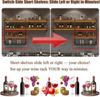 Solid Wood Wall Mounted Wine Rack, Large Wine Rack with LED Light, 4 Tiers Liquor Bottles Floating Shelves with Glass Holder, Industrial Bar Shelves for Home Bar Dining Room (70.9 IN/ 180CM)
