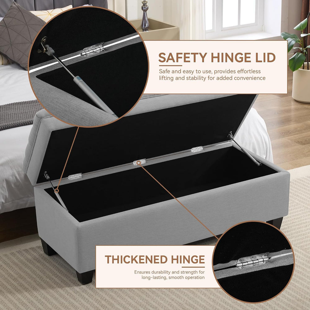 WUTUTUEE 51" Fabric Storage Ottoman Bench, Upholstered Rectangle End of ...