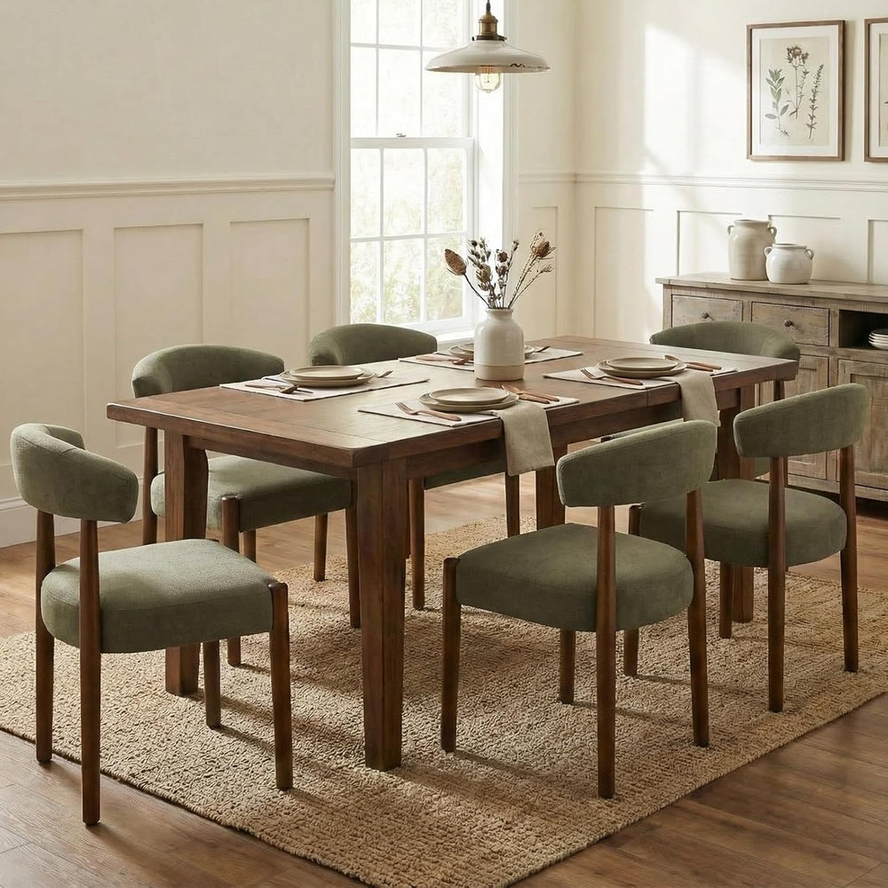 VKNOW Wooden Dining Chairs Set of 6 with Walnut Wood Legs and Curved Back | M...