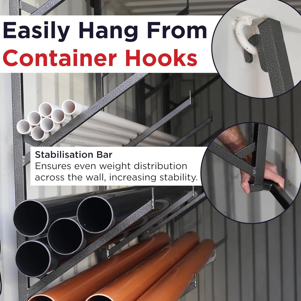 OAKMOORE Shipping Container Pipe Rack - Heavy Duty 4 Pack Shipping Container Pipe Storage Shelves for Jobsites - Conex Compatible - No Drilling Required