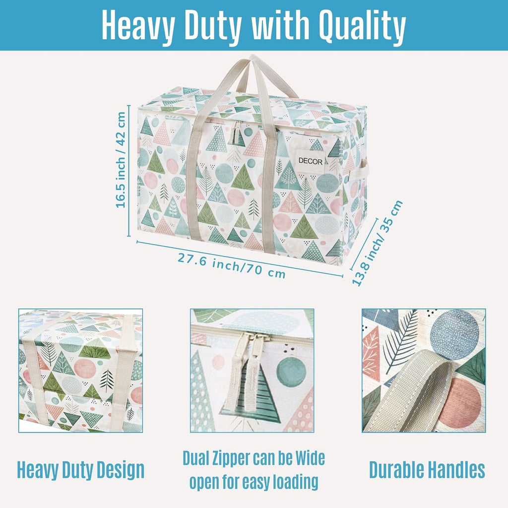 VENO 4 Pack Moving Bags and Large Christmas Storage Bins with lids. Alternative to Moving Boxes, Packing Supplies for College. Extra Large Heavy Duty Totes for Packaging (Pastel Forest, 4 Pack)
