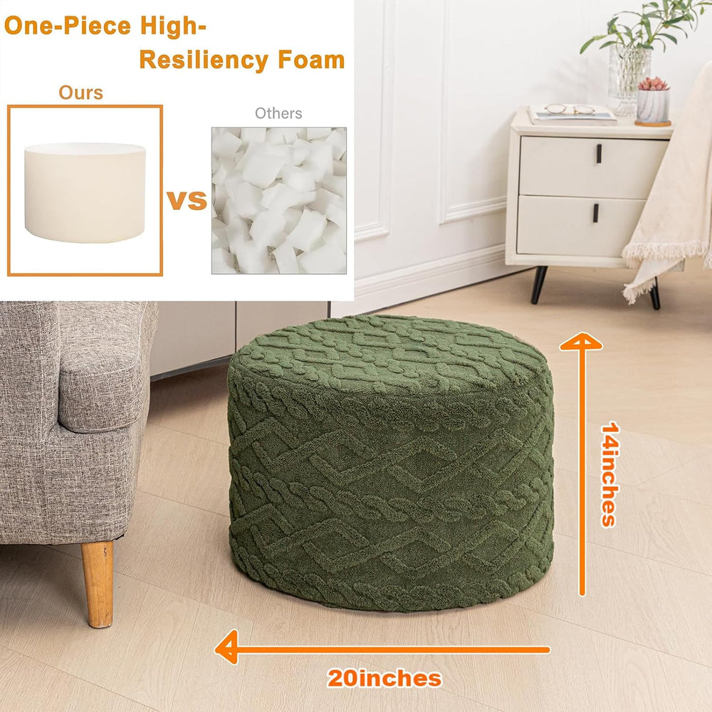 Round Foam Stuffed Pouf Ottoman Seamless All-One Foam Ottoman Foot Rest | Sea...
