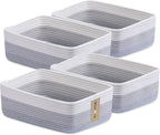 Large Shallow Organizing Baskets 15x11x5.1 Inches - Rope Woven Storage Bins for Bathroom, Shelves, Cube Closet, Gradient Grey 4 Packs
