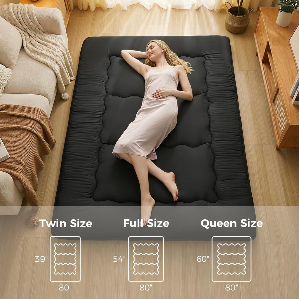 XICIKIN 2.5" Japanese Floor Mattress, Foldable Floor Mattress with Washable Cover Japanese Futon for Camping, Guest (Black, Twin)
