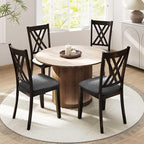 Giantex Wooden Dining Chairs Set of 4, Linen Fabric Upholstered Kitchen Chair w/Rubber Wood Frame, Wide Padded Seat, Curved Cross Back, Farmhouse Side Chairs for Living Room Restaurant, Dark Gray