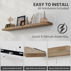 Solid Wood Floating Shelves, 8" Deep Rustic Reclaimed Barnwood Wall Hanging Floating Shelf with Invisible Heavy-Duty Metal Bracket | Wall Mounted | Farmhouse Style | 55 inches,1PC,Natural