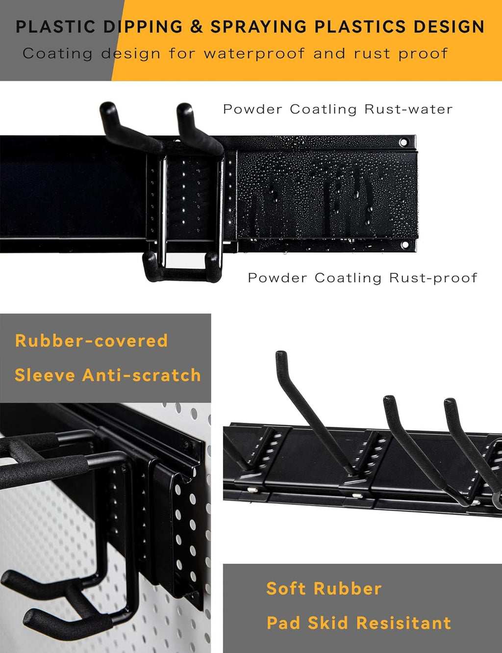 Wall Mount Garden Tool Organizer 68 Inches Max Load 730lbs Garage Storage, Garage Organization, Adjustable with 9 Heavy Duty Hooks and 4 Cable Ties, Yard Shed and Power Tool Organizer Rack
