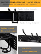 96 Inch Wall Mount Garden Tool Organizer, Garage Storage, Adjustable with 12 Heavy Duty Hooks and 4 Cable Ties, Max Load 960lbs, Black Iron, 96 x 1 x 4 Inches