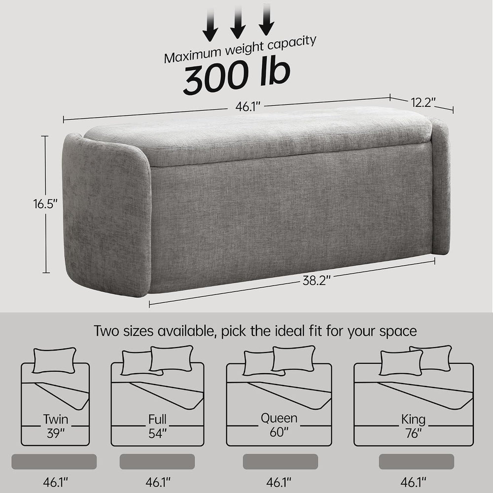 VKNOW 46" Oval Storage Ottoman Bench, Upholstered End of Bed Bench Ottom...