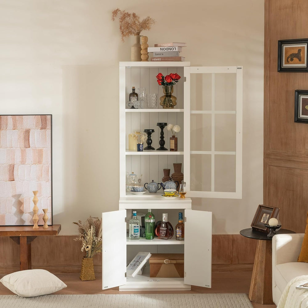 Havemies 75" Freestanding Pantry Cabinet with Glass Lattice Door, Large ...