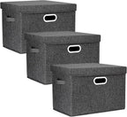 TYEERS Large Collapsible Storage Bins with Lids, Organization Bins for Closet Storage, Clothes Storage, Folding Storage Box with Lids for Home Office Storage - 3 Pack - Black