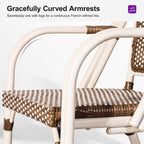 PURPLE LEAF Rattan French Bistro Armchairs Set of 2, White Finish, Brown | Paris Cafe Inspired Design, Supportive Seat for Comfort, Easy Move Aluminum Build, Easy Cleaning Less Hassle, Stackable