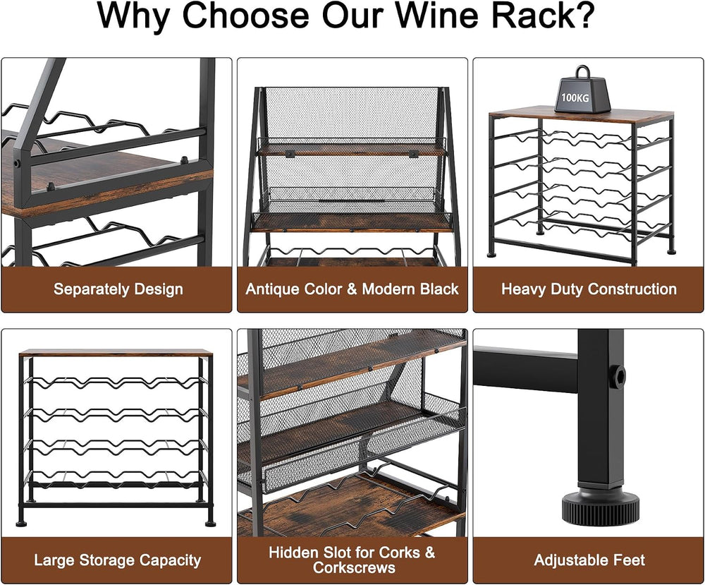 TQVAI Wine Rack Freestanding Floor Modular Split 40 Bottles Vertical Countert...