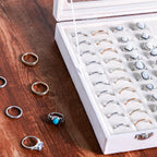 Frebeauty Ring Organizer Tray 100 Slots Ring Holder with Clear Lid Velvet Storage Box Jewelry Tray for Jewelry Store Earring Display Case for Jewelry Show Studs Box for Women(White)