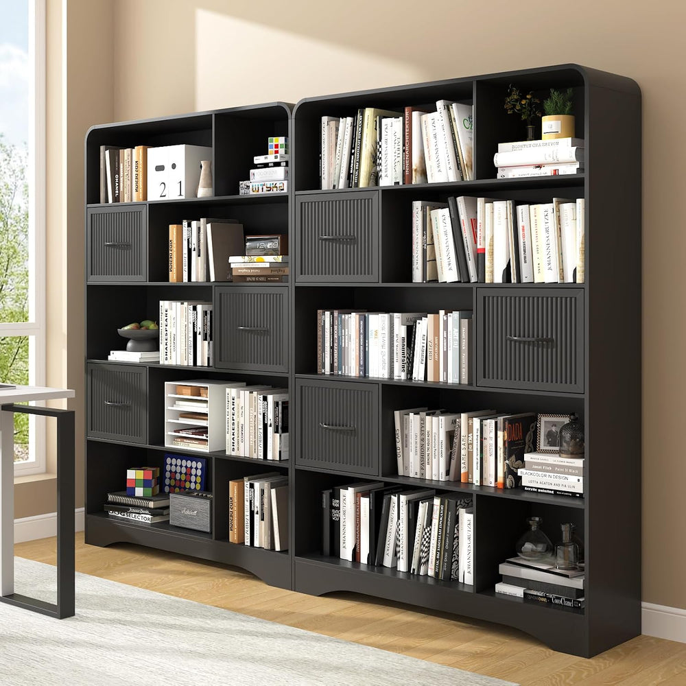 Tall Bookshelf with Drawers, 70" Modern Bookcase with Adjustable Storage...