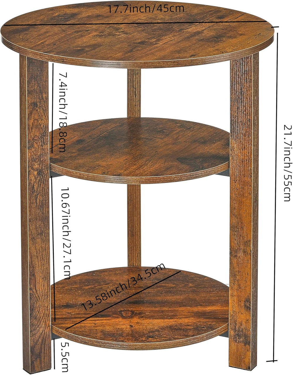 Farmhouse 3-Tier Round Side Table, 17.7*21.7inch End Table with Open Storage ...