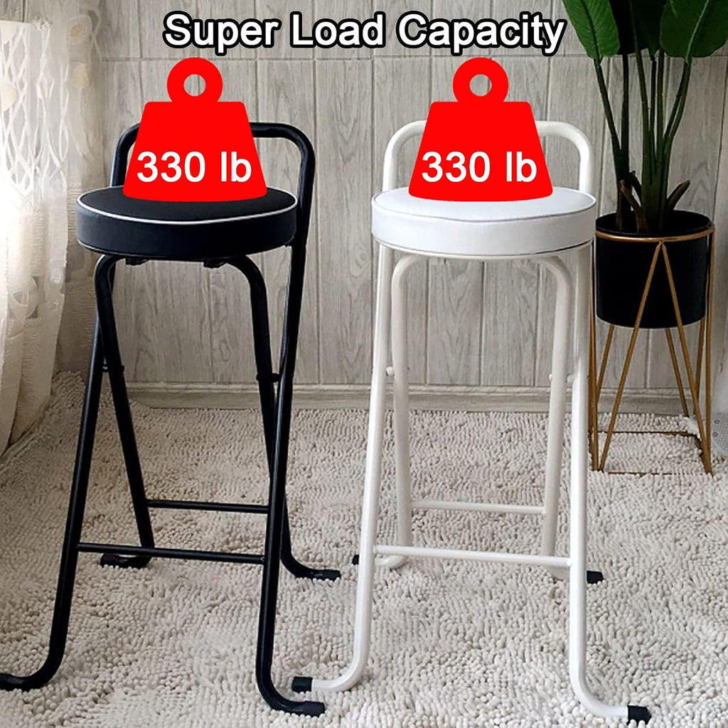 Folding Bar Stool, Portable Folding Stool Chair Heavy Duty, Indoor Tall Bar stools with Handle, 300 lbs Capacity (Color : Black-A, Size : 30in-2Pcs)