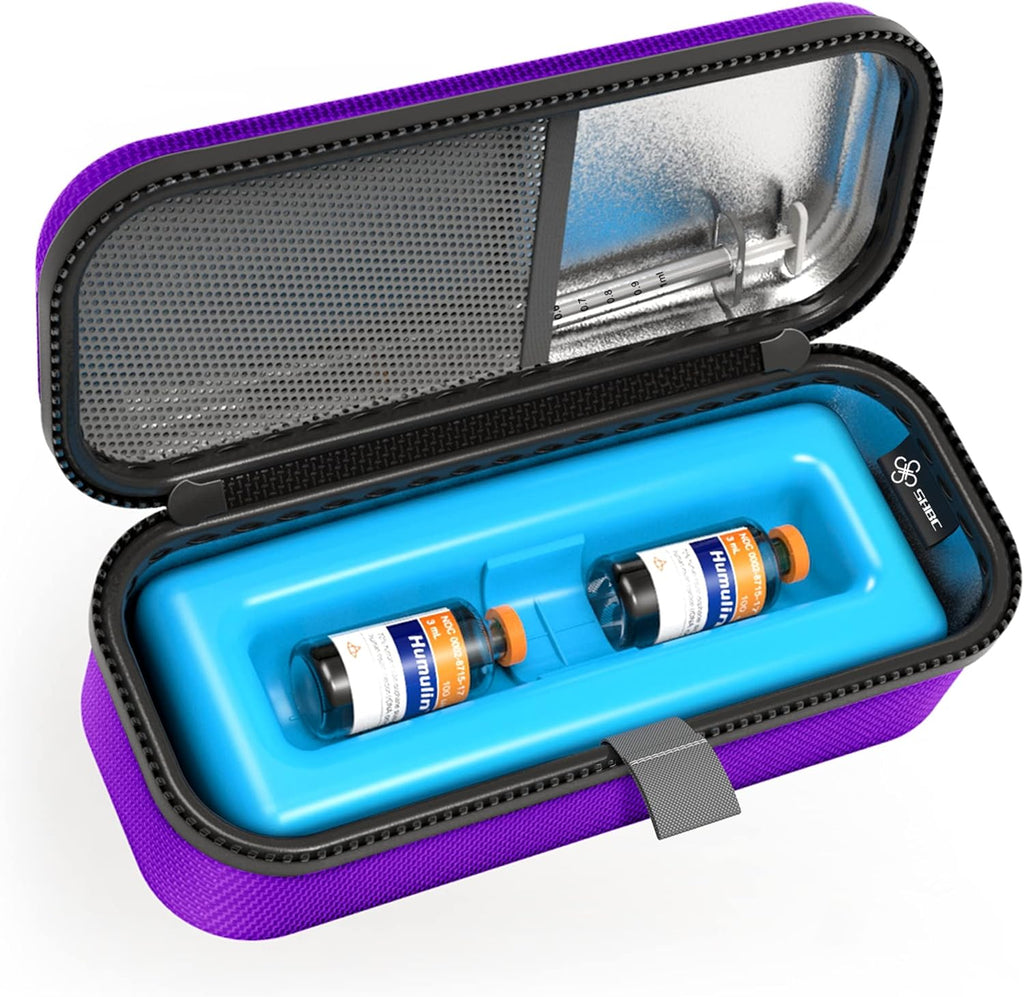 SHBC Medical Cooler Insulin Vial Carrying Travel Case Protector for Diabetic with One Ice Pack Black-Purple
