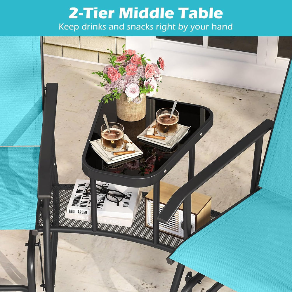 Tangkula 2-Seater Outdoor Glider Bench with 2-Tier Center Table (Turquoise) |...