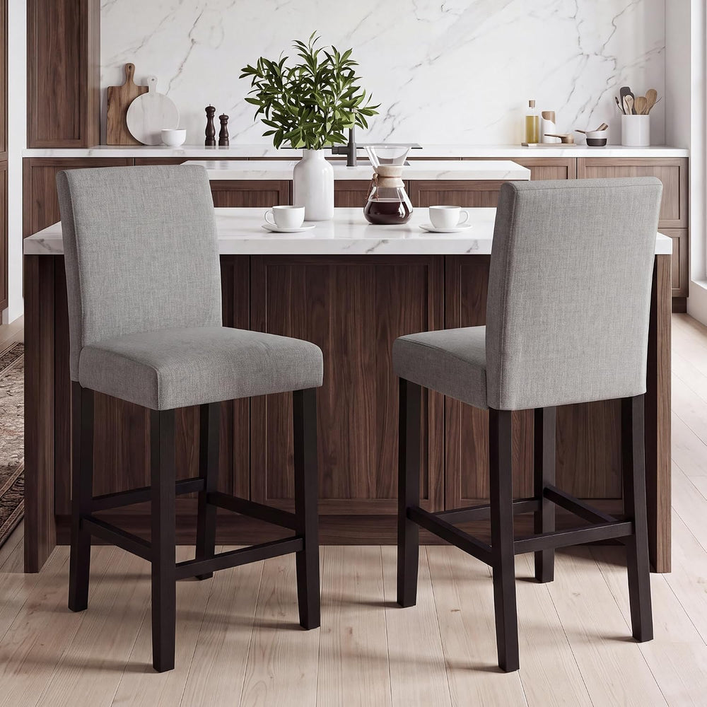 24" Bar Stools, Modern Counter Height Chairs with Quilted Back (Light Gray)