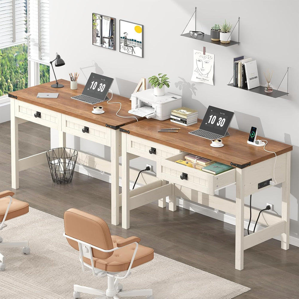 YOMILUVE Farmhouse Computer Desk with 2 Drawers, 39 Inch Small Office Compute...